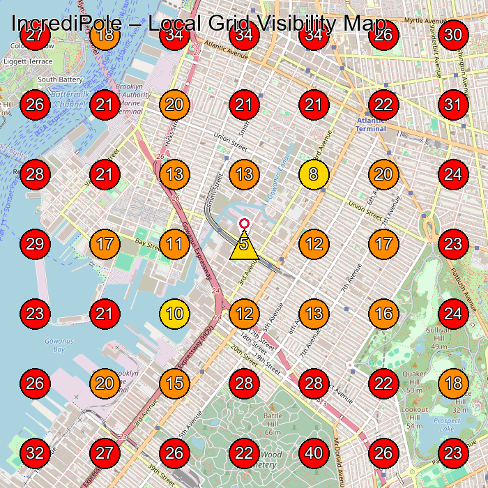 IncrediPole GeoGrid visibility map for Dance School in Brooklyn